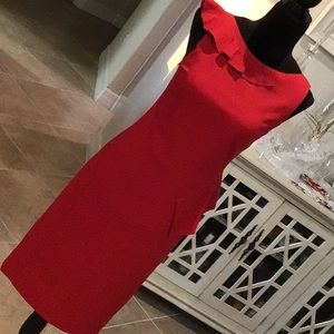 AKRIS PUNTO ruffle dress, side and back zip, color is cranberry, size 6, NWT